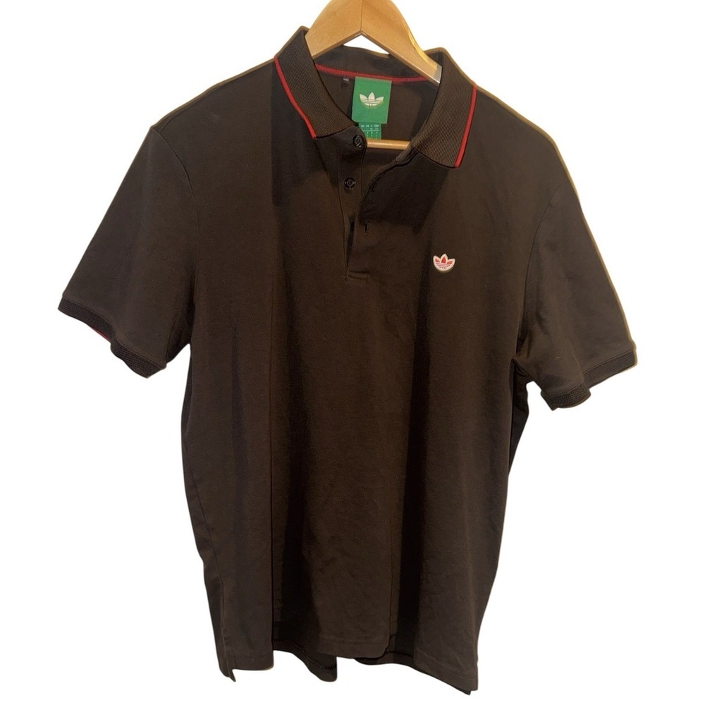 ADIDAS Originals TWISTKNIT Golf Polo Shirt Mens L Dark Brown Trefoil JW3963 EUC